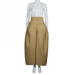 Pre Owned بنطلون شانيل بالازو ذهبي مغزول M