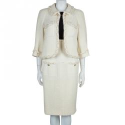Chanel Cream Wool Textured Skirt Suit L