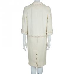 Chanel Cream Wool Textured Skirt Suit L