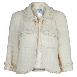 Chanel Cream Wool Textured Skirt Suit L