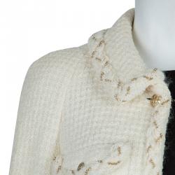Chanel Cream Wool Textured Skirt Suit L