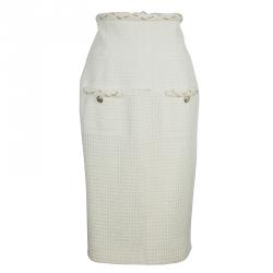 Chanel Cream Wool Textured Skirt Suit L