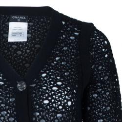 Pre Owned Chanel Black Crochet Knit Cardigan M