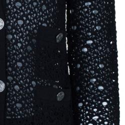Pre Owned Chanel Black Crochet Knit Cardigan M