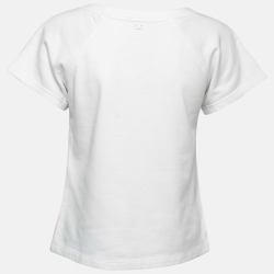 Pre Owned Chanel White Cotton Logo Printed Short Sleeve T-Shirt XS