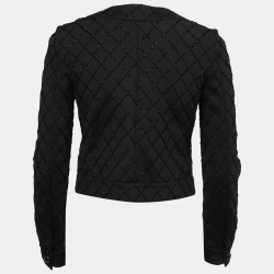 Pre Owned Chanel Black Neoprene Quilted Detail Jacket S