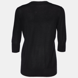 Pre Owned Chanel Black Logo Embellished Cashmere & Silk Round Neck Sweater M