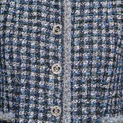 Pre Owned Chanel Blue Tweed Chain Trim Jacket M