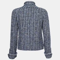 Pre Owned Chanel Blue Tweed Chain Trim Jacket M