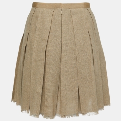 Chanel Tan Brown Linen Pleated Mini Skirt M