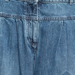Pre Owned Chanel Blue Denim Logo Patched Wide Leg Cropped Jeans M Waist 28"