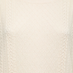 Pre Owned Chanel Cream & Blue Contrast Knit Pullover Top L