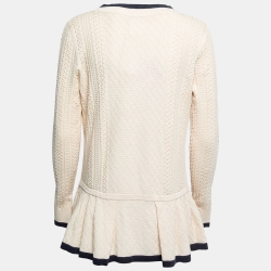 Pre Owned Chanel Cream & Blue Contrast Knit Pullover Top L
