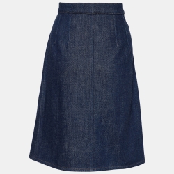 Pre Owned Chanel Indigo Denim Coco Applique A-Line Skirt L