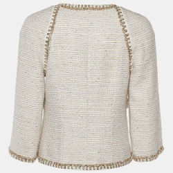Chanel White Tweed Button Front Jacket M