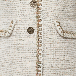 Chanel White Tweed Button Front Jacket M