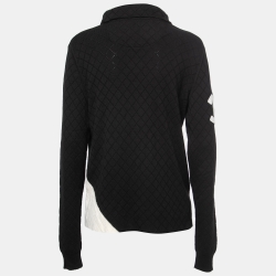 Pre Owned Chanel Black Diamond Textured Knit Turtleneck Sweater M