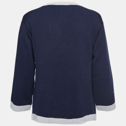 Pre Owned Chanel Navy Blue Cashmere Buttoned Sweater Top M