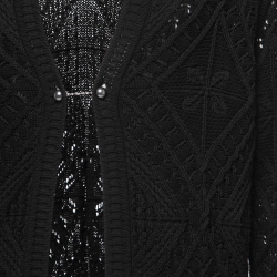 Pre Owned Chanel Black Crochet Knit Collared Cardigan L