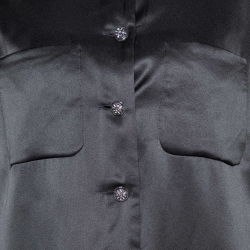 مملوكة مسبقًا Chanel Black Satin Ruffle Neck Button Front Shirt L