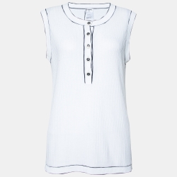 Chanel White Cotton Knit Sleeveless T-Shirt L