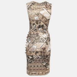 Pre Owned Chanel Beige/Brown  Jacquard Knit Button Detail Sleeveless Dress S