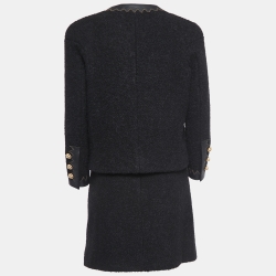 Chanel Black Boucle Wool Leather Trimmed Salzburg Skirt Suit M