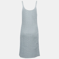 Chanel Blue/Grey Metallic Ribbed Knit Sleeveless Midi Dress L