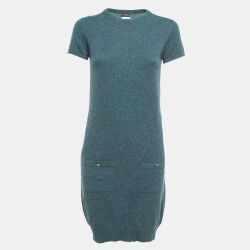 Pre Owned Chanel Blue Cashmere Knit Mini Dress M