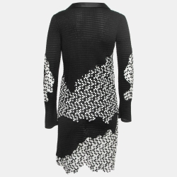 Pre Owned Chanel Monochrome Textured Knit & Woven Inset Sleeveless Jacket Dress Set S