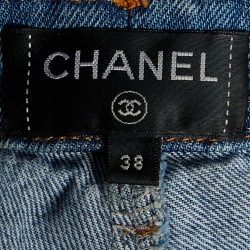 Pre Owned Chanel Blue Denim Paneled Parallel Jeans M