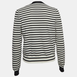 Pre Owned Chanel Black/White Striped Patterned Knit Cardigan M