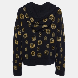 Pre Owned Chanel Black CC Coin Cashmere Knit Hooded Sweater M