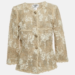 Chanel Beige/Cream Boucle Tweed Buttoned Jacket M