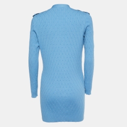 Pre Owned Chanel Blue Knit Buttoned Cardigan S