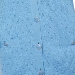Pre Owned Chanel Blue Knit Buttoned Cardigan S