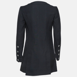 Pre Owned Chanel Black Cotton Blend Asymmetric Buttoned Long Jacket M