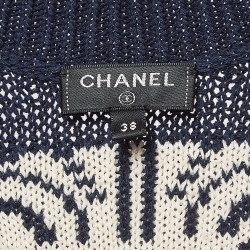 مملوكة مسبقًا Chanel Navy Blue Logo Intarsia Knit Maxi Dress M  