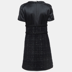 Pre Owned Chanel Black Silk and Tweed Short Sleeve Mini Dress M