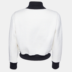 Pre Owned Chanel Monochrome Textured Silk Blend Bomber Jacket S