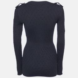 Chanel Black Diamond Textured Cotton & Silk Knit Sweater M