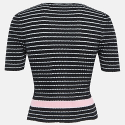 مملوكة مسبقًا Chanel Black Striped Knit Logo T-Shirt S