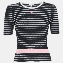 مملوكة مسبقًا Chanel Black Striped Knit Logo T-Shirt S