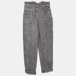 Pre Owned Chanel Grey Denim Distressed Hem High Rise Jeans M Waist 38"