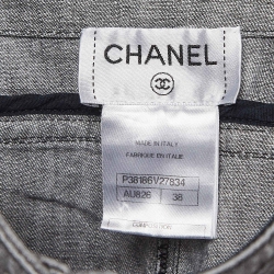 Pre Owned Chanel Grey Denim Distressed Hem High Rise Jeans M Waist 38"