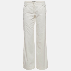Pre Owned Chanel Off-White Cotton Wide-Leg Trousers M