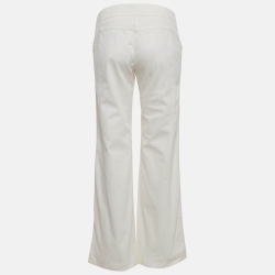 Pre Owned Chanel Off-White Cotton Wide-Leg Trousers M