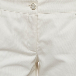 Pre Owned Chanel Off-White Cotton Wide-Leg Trousers M