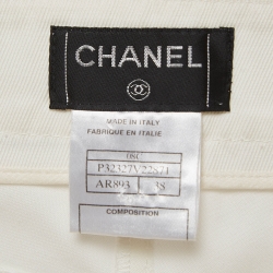 Pre Owned Chanel Off-White Cotton Wide-Leg Trousers M