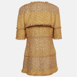 Pre Owned Chanel Gold Tweed Lurex Fringed Jacket L